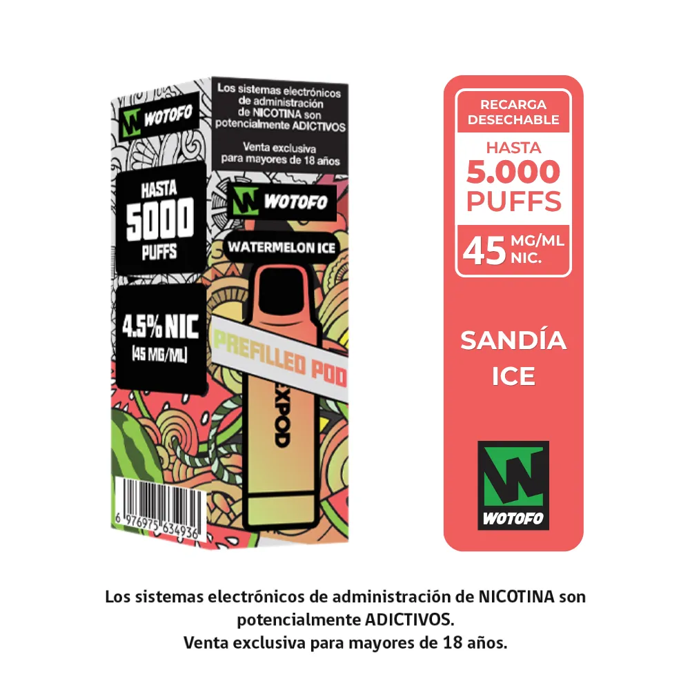 Wotofo NexPOD Recarga - 5000 Puffs (Watermelon ICE)